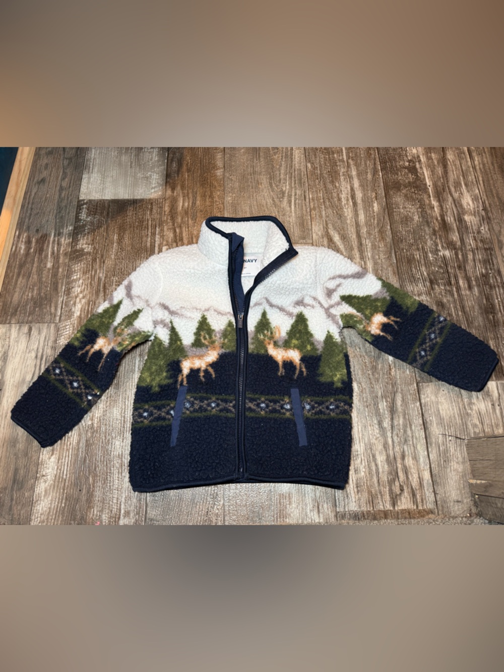 Old Navy Navy & Cream Sherpa-Lined Zip Jacket 4T